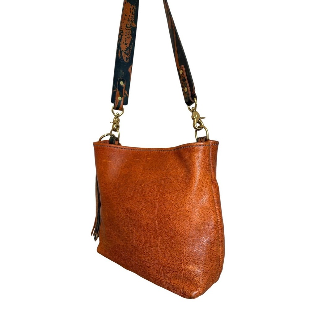 Easten Leathers Handcrafted Cognac Hobo Tote Bag +Dipped Dyed Guitar Style Strap - Picture 7 of 9